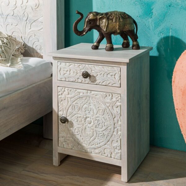 Furnliv Persia Solid Wood Carved Bedside (Left Opening) - Image 5