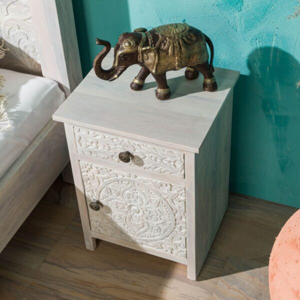 Furnliv Persia Solid Wood Carved Bedside (Left Opening) - Image 2