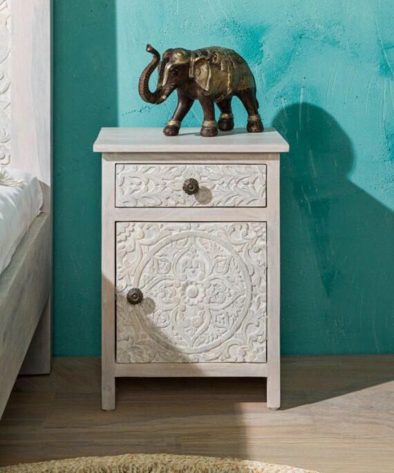 Furnliv Persia Solid Wood Carved Bedside (Left Opening)