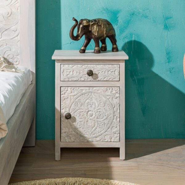Furnliv Persia Solid Wood Carved Bedside (Left Opening)