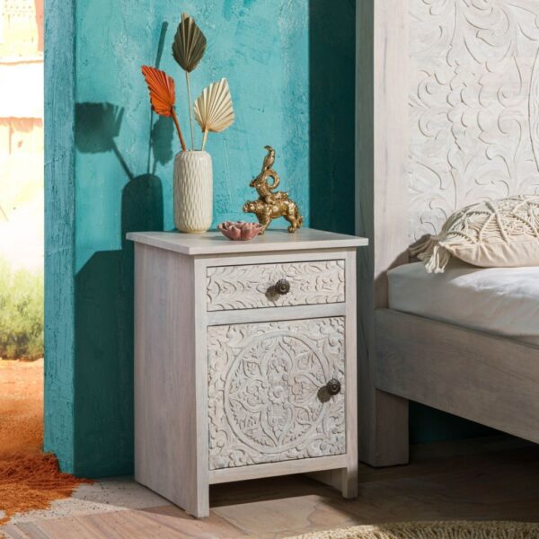 Furnliv Persia Solid Wood Carved Bedside (Right Opening) - Image 2