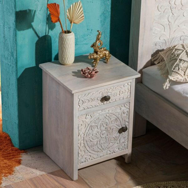 Furnliv Persia Solid Wood Carved Bedside (Right Opening) - Image 3