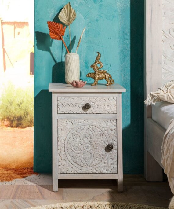 Furnliv Persia Solid Wood Carved Bedside (Right Opening)