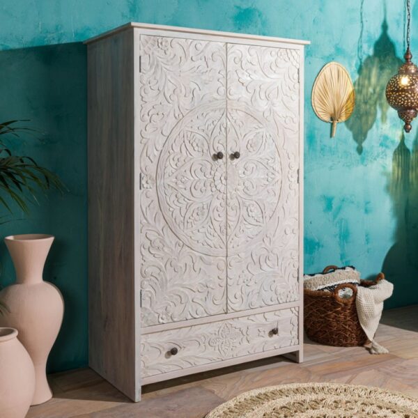 Furnliv Persia Solid Wood Carved Wardrobe