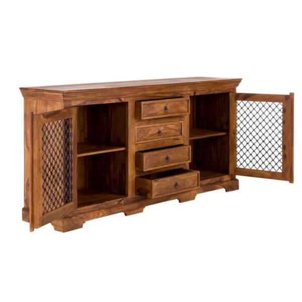 Furnliv Rustic Solid Sheesham Wood 2 Doors 4 Drawers Sideboard #05 - Image 4