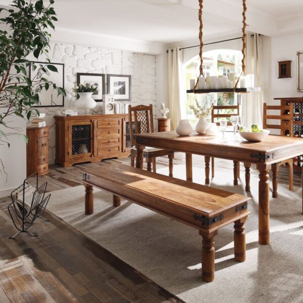 Furnliv Rustic Traditional Solid Sheesham Wood Dining Set with Chairs #06