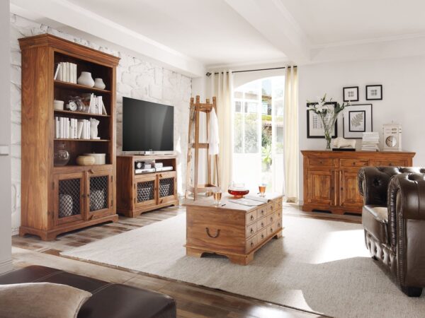 Furnliv Rustic Solid Sheesham Wood Bookcase With Metal Doors #10 - Image 10