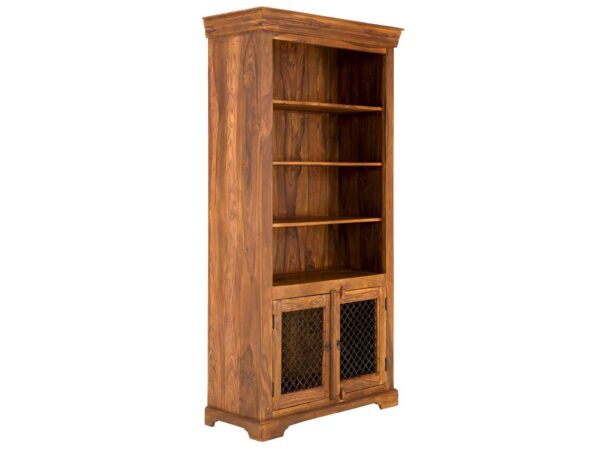 Furnliv Rustic Solid Sheesham Wood Bookcase With Metal Doors #10 - Image 2