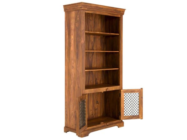 Furnliv Rustic Solid Sheesham Wood Bookcase With Metal Doors #10 - Image 4