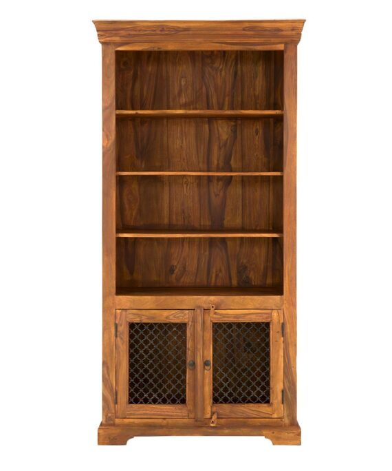 Furnliv Rustic Solid Sheesham Wood Bookcase With Metal Doors #10