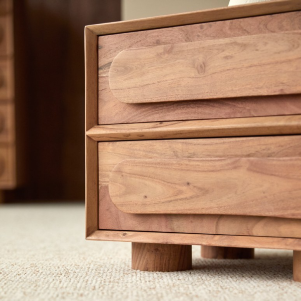 Furnliv Cisco Two-Drawer Premium Acacia Wood Bedside #05 - Image 5