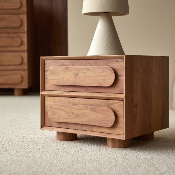 Furnliv Cisco Two-Drawer Premium Acacia Wood Bedside #05 - Image 6