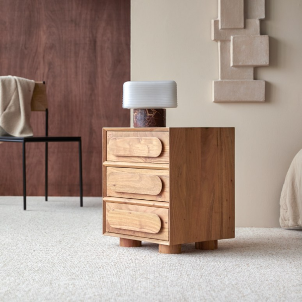 Furnliv Cisco Three-drawer Premium Acacia Wood Bedside #04 - Image 4