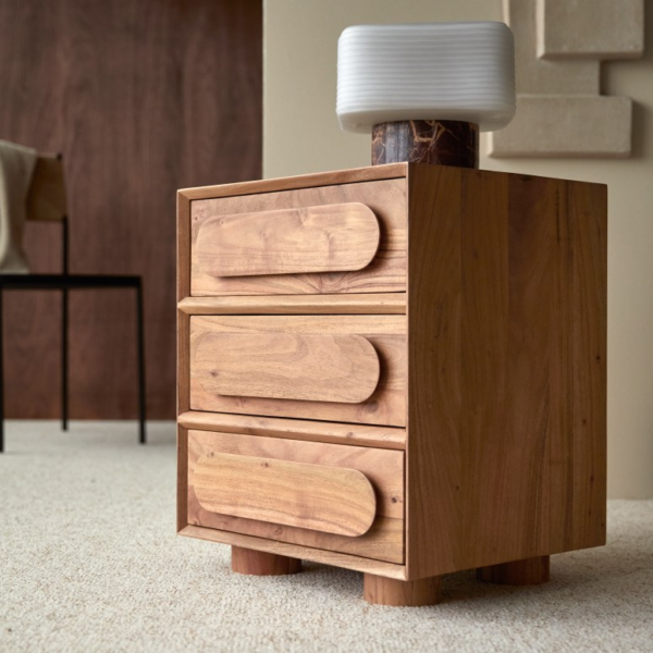 Furnliv Cisco Three-drawer Premium Acacia Wood Bedside #04 - Image 6