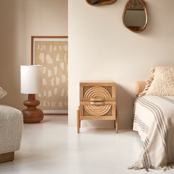 Furnliv Vratta Solid Mango Wood Bedside Table With Cane - Image 6