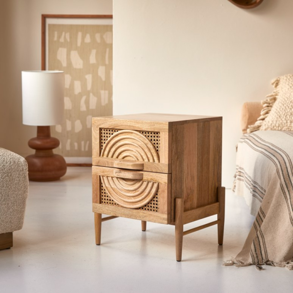 Furnliv Vratta Solid Mango Wood Bedside Table With Cane - Image 7