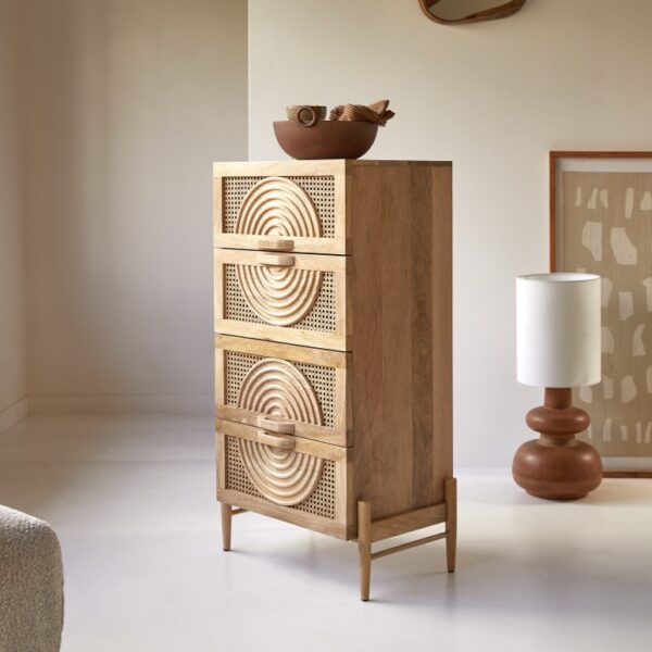 Furnliv Vratta Mango Wood Chest Of Drawers with Cane - Image 4