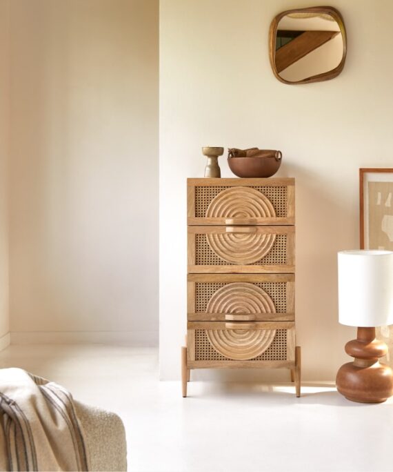 Furnliv Vratta Mango Wood Chest Of Drawers with Cane