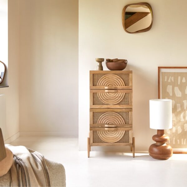 Furnliv Vratta Mango Wood Chest Of Drawers with Cane