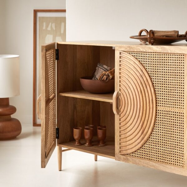 Furnliv Vratta Solid Mango Wood Sideboard with Cane - Image 5
