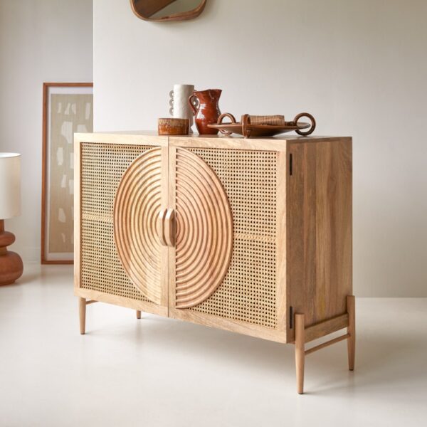 Furnliv Vratta Solid Mango Wood Sideboard with Cane - Image 3
