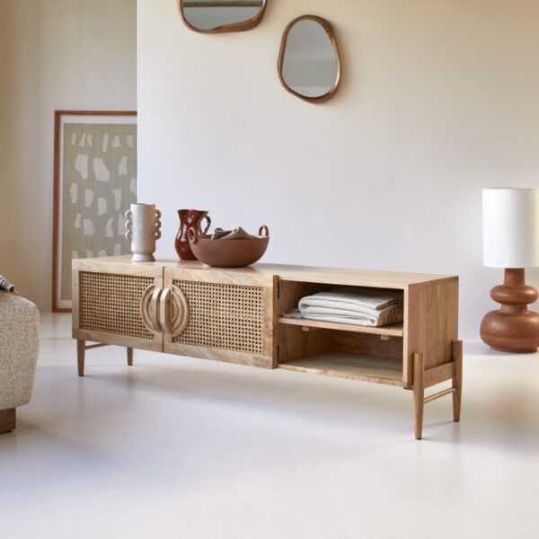 Furnliv Vratta Mango Wood TV Unit With Cane - Image 4
