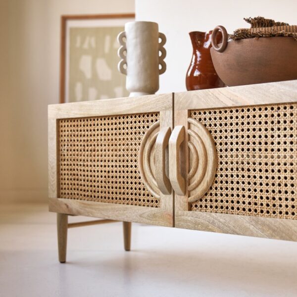 Furnliv Vratta Mango Wood TV Unit With Cane - Image 5