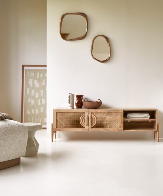 Furnliv Vratta Mango Wood TV Unit With Cane