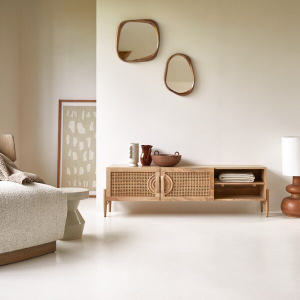 Furnliv Vratta Mango Wood TV Unit With Cane