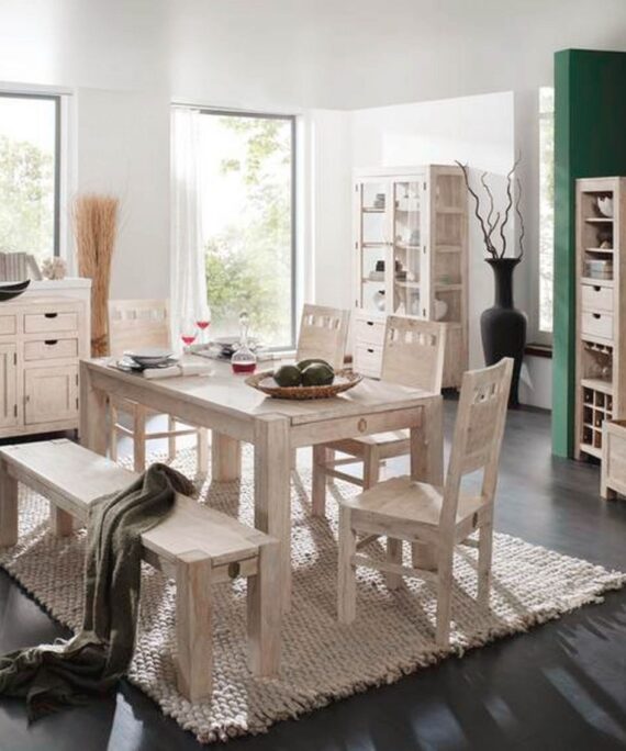 Furnliv Fade White Solid Acacia Wood Dining Table #10