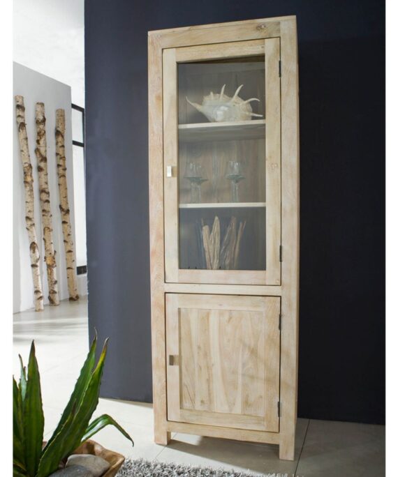 Furnliv Fade White Solid Acacia Wood Display Cabinet #09