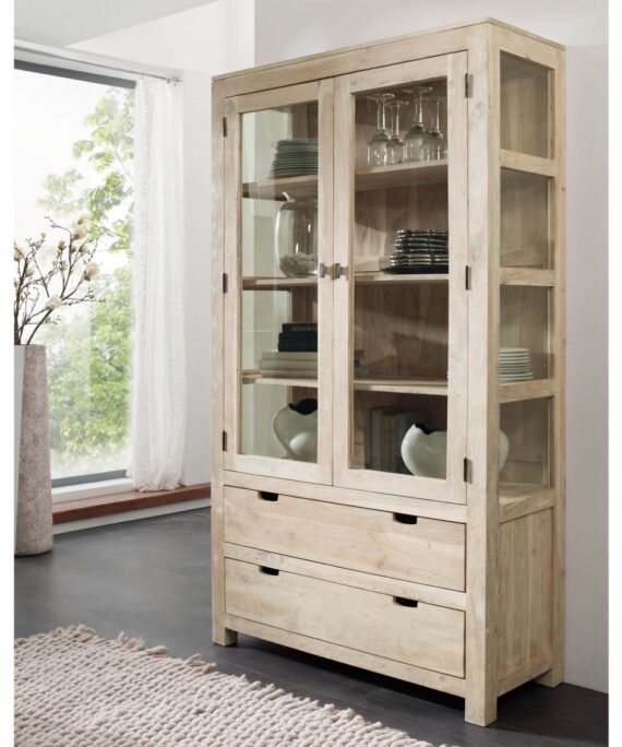 Furnliv Fade White Solid Acacia Wood Display Cabinet #12