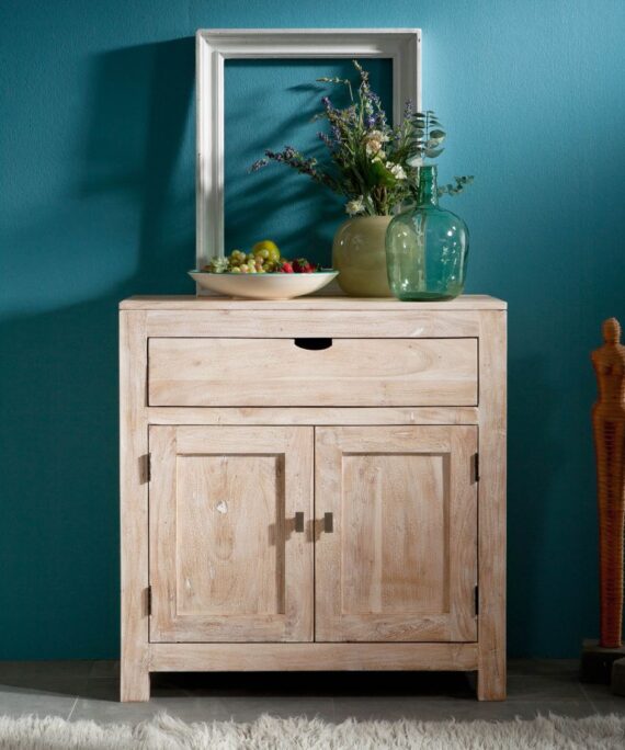 Furnliv Fade White Solid Acacia Wood Two Door Cabinet #08