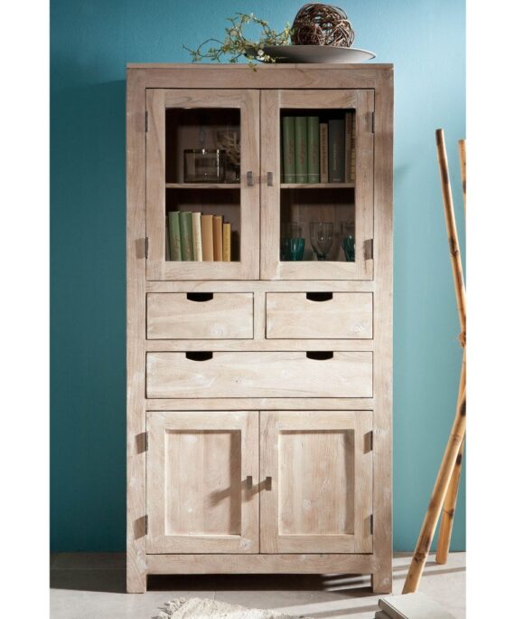 Furnliv Fade White Solid Acacia Wood Display Cabinet #05