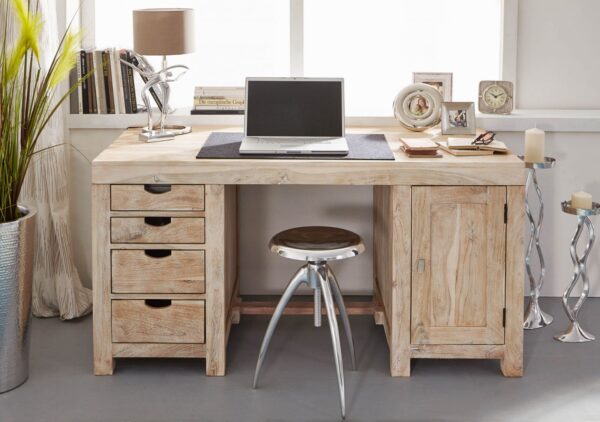 Furnliv Fade White Solid Acacia Wood Desk #02 - Image 5