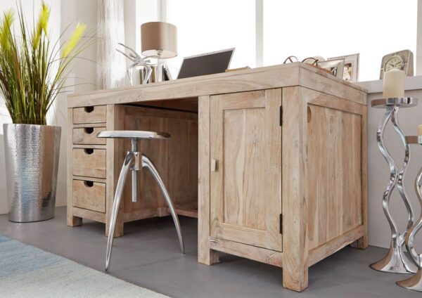Furnliv Fade White Solid Acacia Wood Desk #02 - Image 3