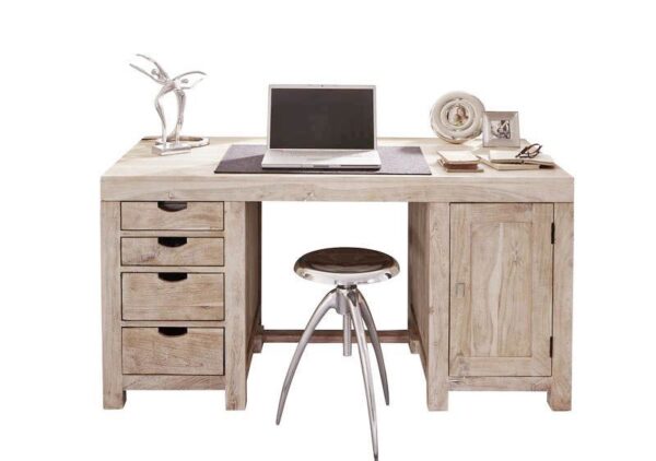 Furnliv Fade White Solid Acacia Wood Desk #02