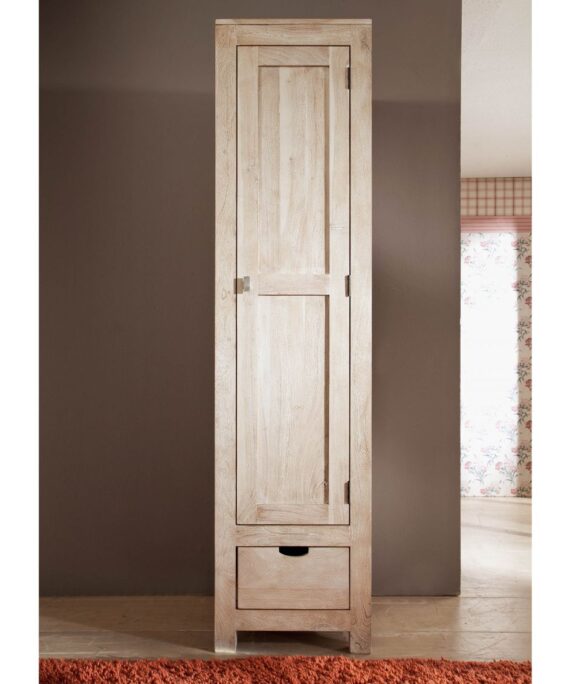 Furnliv Fade White Solid Acacia Wood Single Door Wardrobe #07
