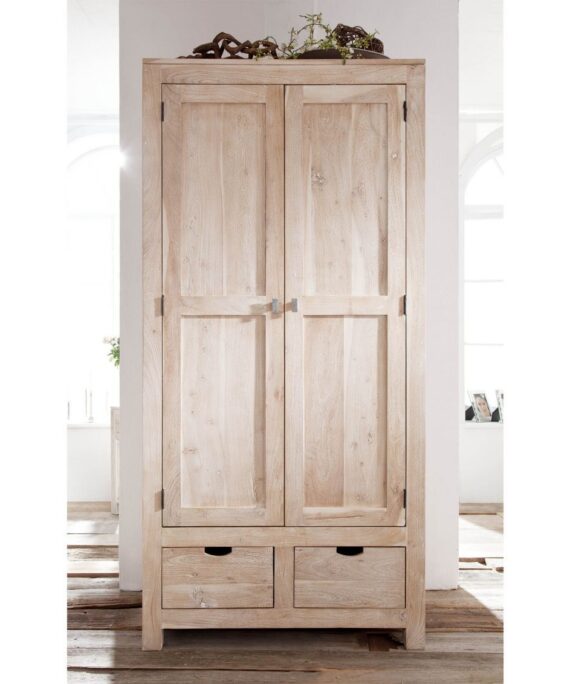 Furnliv Fade White Solid Acacia Wood Wardrobe Cabinet #13