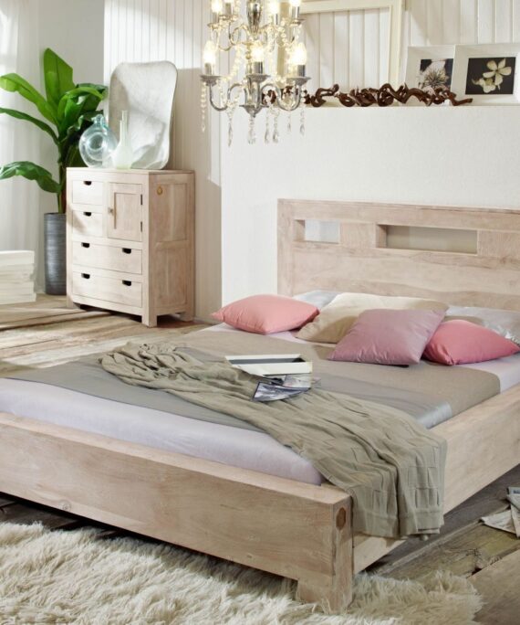 Furnliv Fade White Solid Acacia Wood Bed #14