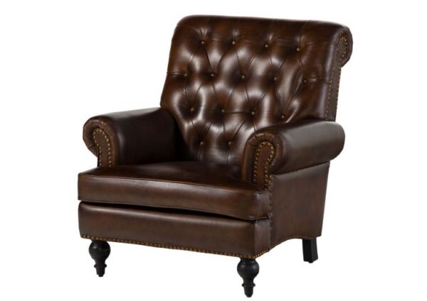 Furnliv Chesterfield Leather Single Seater Sofa Dark Brown - Image 9