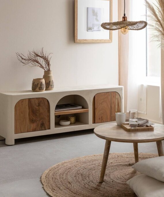 Furnliv Fade Natural Solid Wood TV Unit #01