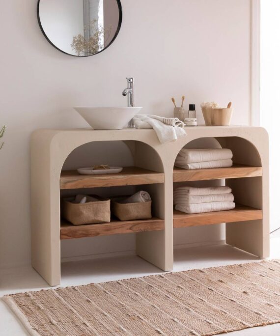 Furnliv Fade Natural Solid Wood Vanity Unit #07