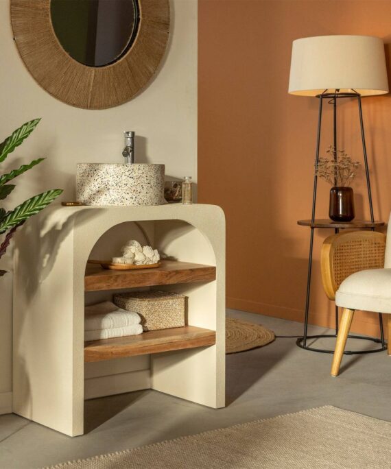 Furnliv Fade Natural Solid Wood Small Vanity Unit #06