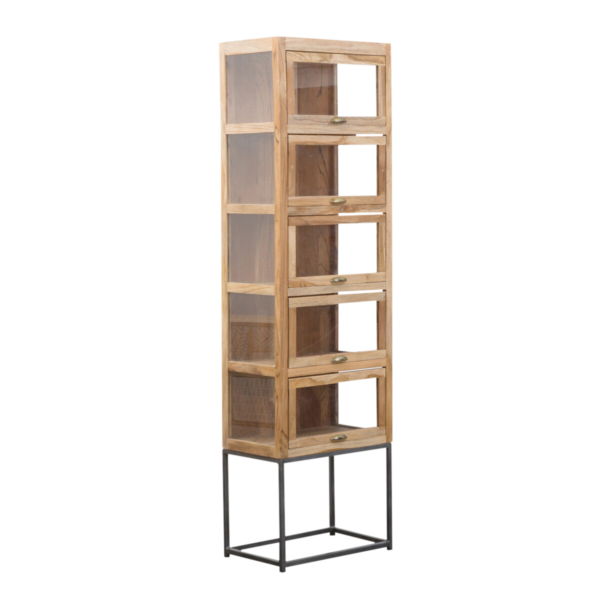 Furnliv Paola Acacia Wood And Metal Display Cabinet