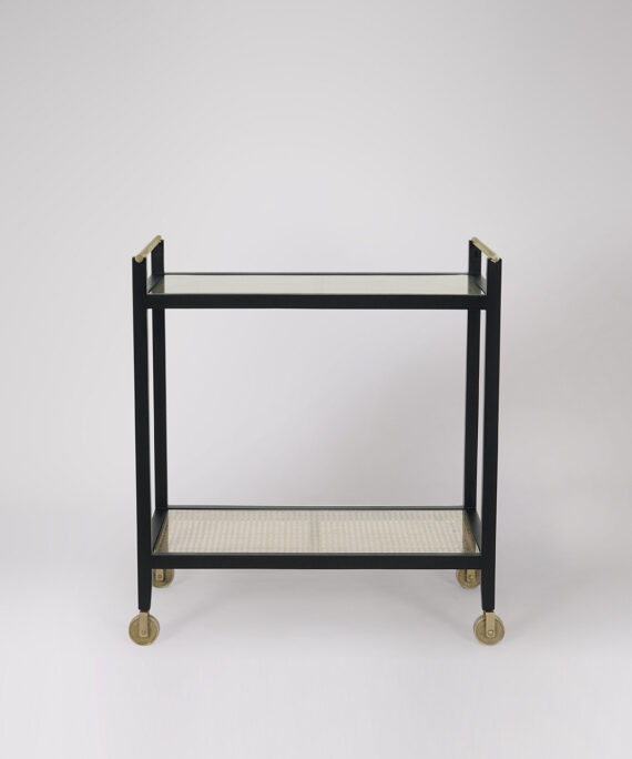 Furnliv Rattan Black Solid Wood Serving/Drinks Trolley #05