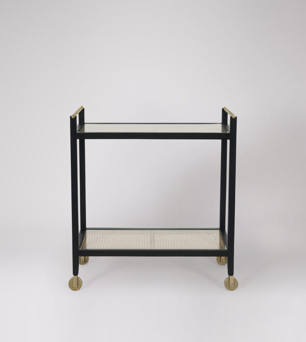Furnliv Rattan Black Solid Wood Serving/Drinks Trolley #05