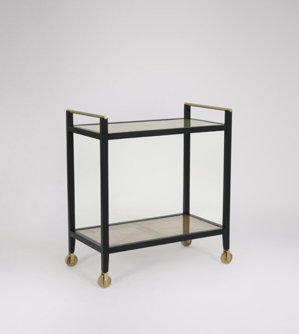 Furnliv Rattan Black Solid Wood Serving/Drinks Trolley #05 - Image 2