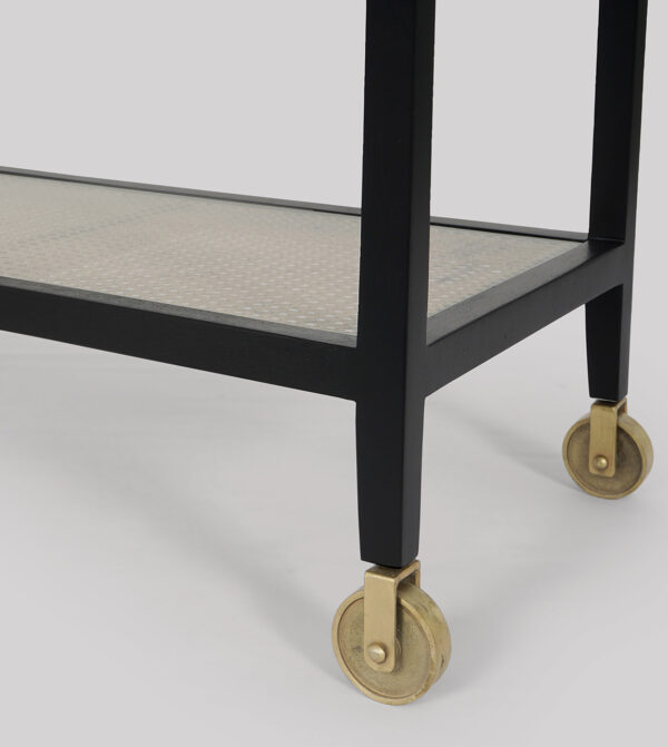 Furnliv Rattan Black Solid Wood Serving/Drinks Trolley #05 - Image 4