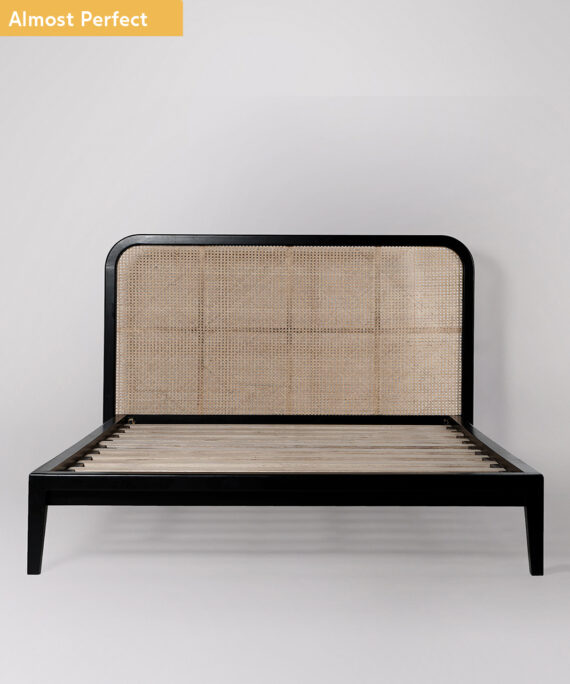 Furnliv Rattan Black Solid Wood Bed #07